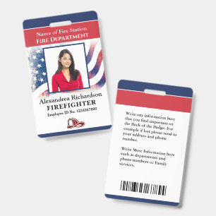 Fire Department Employee Firefighter Photo ID Card Badge