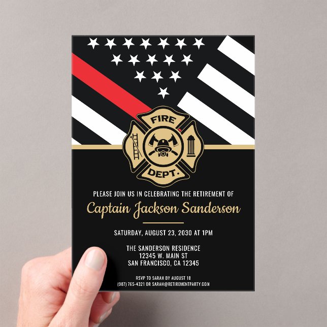 Fire Department Fireman Firefighter Retirement Acrylic Invitations (Insitu (Handheld))