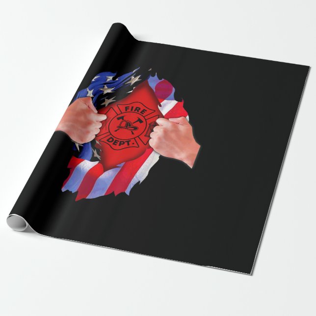 Fire Department Flag Firefighter Thin Red Line Wrapping Paper (Unrolled)