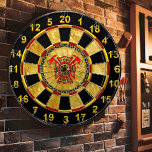 Fire Department Gold And Red Badge With Fire Axes Dartboard<br><div class="desc">Fire Department logo Gold And Red Badge With Fire Axes 
Great for firemen and first respondents. Personalize with your name and department home town and more.monogram</div>