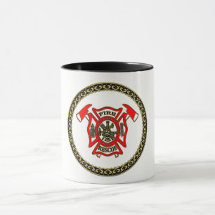 Fire Department Gold And Red Badge With Fire Axes Mug