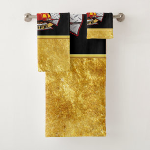 Fire Department Gold And Silver Wife Badge Bath Towel Set