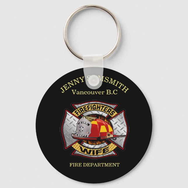 Fire Department Gold And Silver Wife Badge Keychain (Front)
