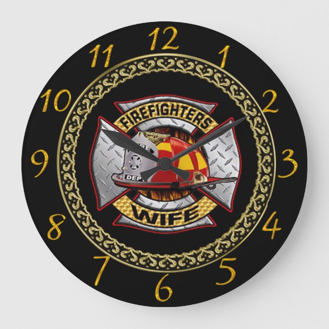 Fire Department Gold And Silver Wife Badge  Large Clock (Front)