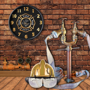 Fire Department Gold Badge Wall Clock