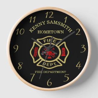 Fire Department logo Black And Gold Badge Clock
