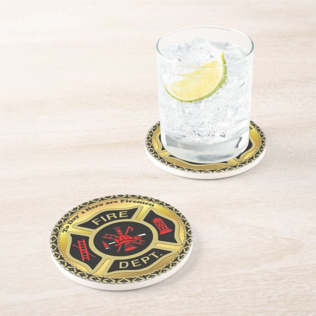 Fire Department logo Black And Gold Badge Coaster (Side)