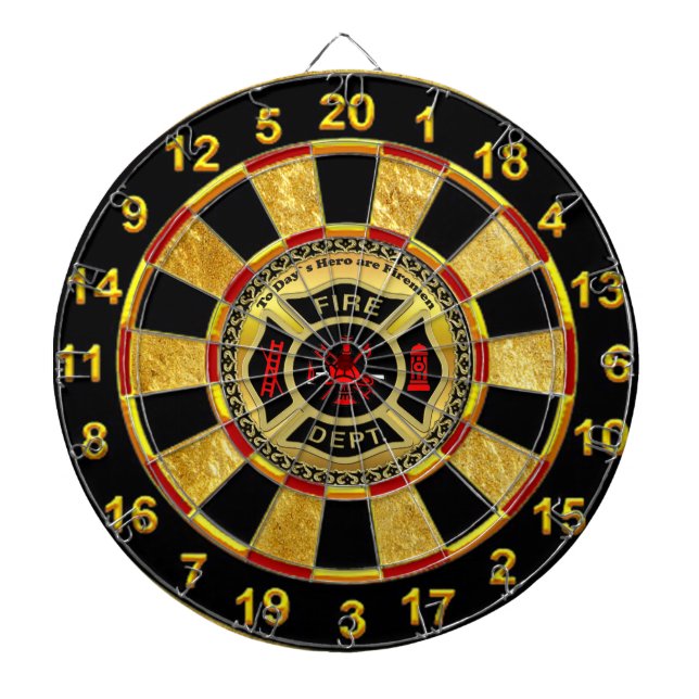 Fire Department logo Black And Gold Badge Dartboard (Front)