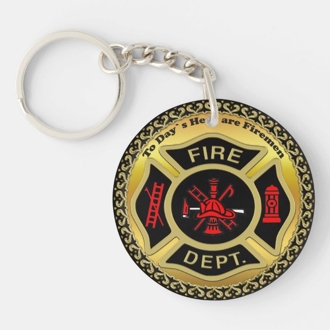 Fire Department logo Black And Gold Badge Keychain (Front)
