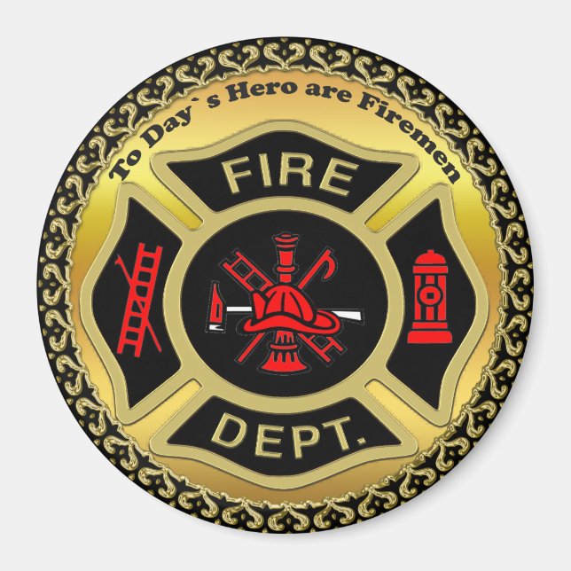 Fire Department logo Black And Gold Badge Magnet (Front)