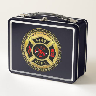 Fire Department logo Black And Gold Badge Metal Lunch Box