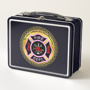 Fire Department logo Black And Pink Badge Metal Lunch Box