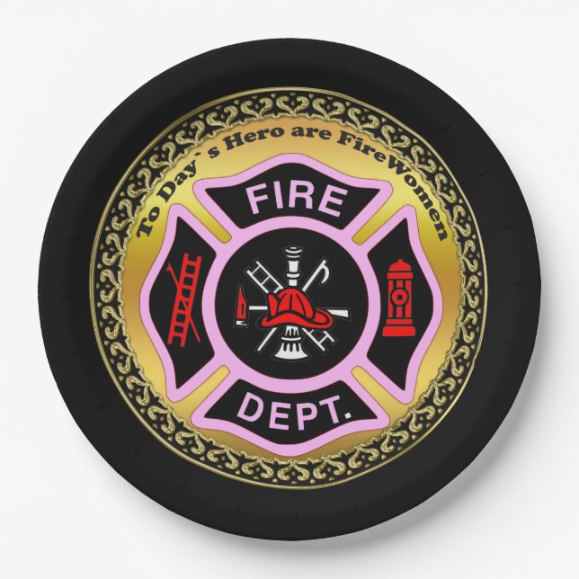 Fire Department logo Black And Pink Badge Paper Plate (Front)