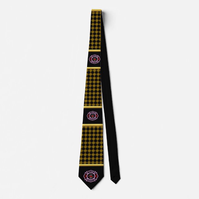 Fire Department logo Black And Pink Badge Tie (Front)