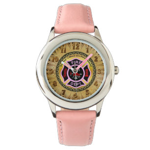 Fire Department logo Black And Pink Badge Watch