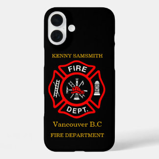 Fire Department logo Black And Red Badge11 iPhone 16 Plus Case