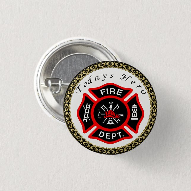 Fire Department logo Black And Red Badge 1 Inch Round Button (Front & Back)