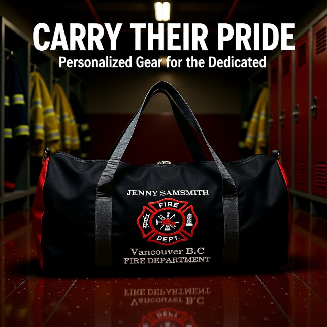 Fire Department logo Black And Red Badge Duffle Bag (Creator Uploaded)