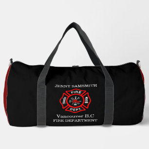 Fire Department logo Black And Red Badge Duffle Bag