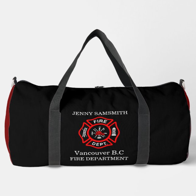 Fire Department logo Black And Red Badge Duffle Bag (Front)