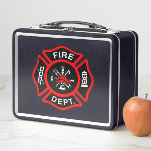Fire Department logo Black And Red Badge Metal Lunch Box