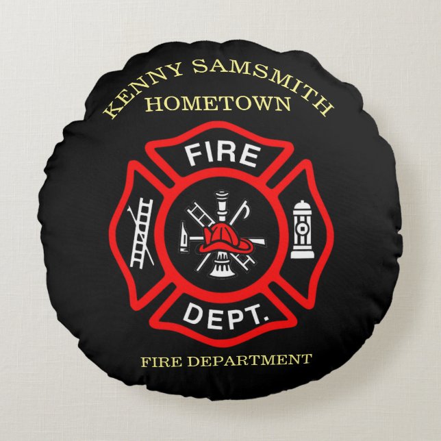 Fire Department logo Black And Red Badge Round Pillow (Front)