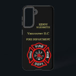 Fire Department logo Black And Red Badge  Samsung Galaxy Case<br><div class="desc">Fire Department logo Black And Red Badge With Fire Axes and ladder.
Great for firemen and first respondents. Personalize with your name and department home town and more.monogram</div>