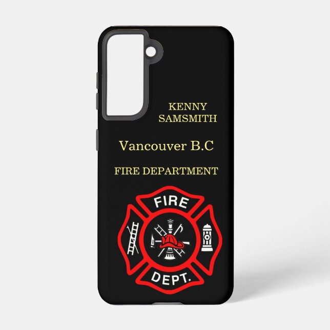 Fire Department logo Black And Red Badge  Samsung Galaxy S21 Case (Back)