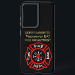 Fire Department logo Black And Red Badge   Samsung Galaxy Case<br><div class="desc">Fire Department logo Black And Red Badge With Fire Axes and ladder.
Great for firemen and first respondents. Personalize with your name and department home town and more.monogram</div>