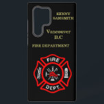 Fire Department logo Black And Red Badge  Samsung Galaxy Case<br><div class="desc">Fire Department logo Black And Red Badge With Fire Axes and ladder.
Great for firemen and first respondents. Personalize with your name and department home town and more.monogram</div>