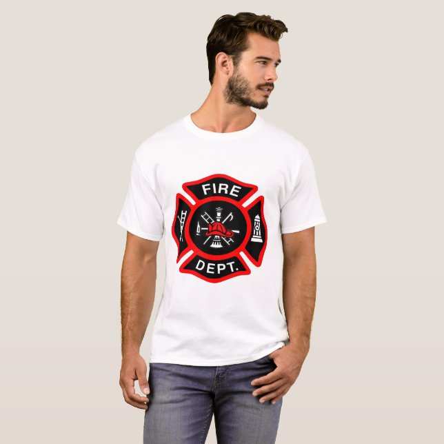 Fire Department logo Black And Red Badge T-Shirt (Front Full)