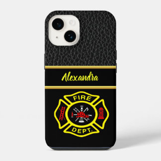 Fire Department logo Black And Yellow Badge  iPhone 14 Case