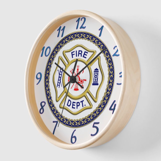 Fire Department logo Blue And White Badge  Clock (Angle)