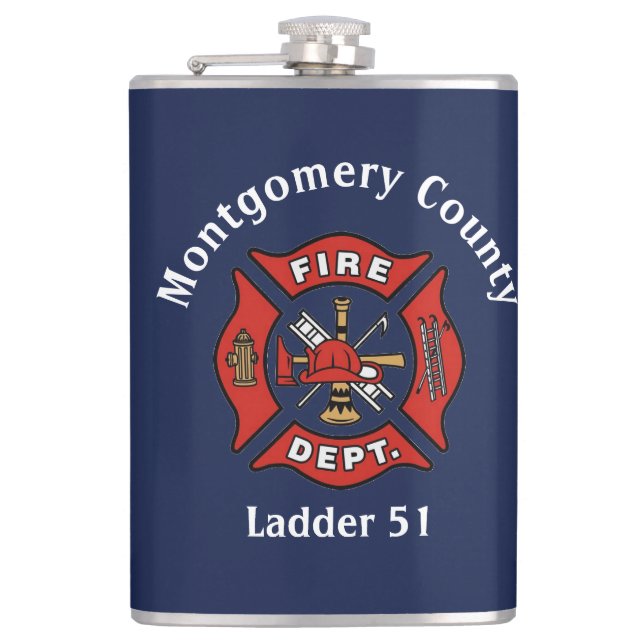 Fire Department Logo Custom  Hip Flask (Front)