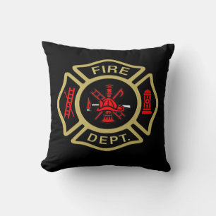 Fire Department logo Gold And Back Badge gold (bl) Throw Pillow
