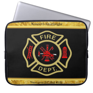 Fire Department logo Gold And Back Badge gold Laptop Sleeve