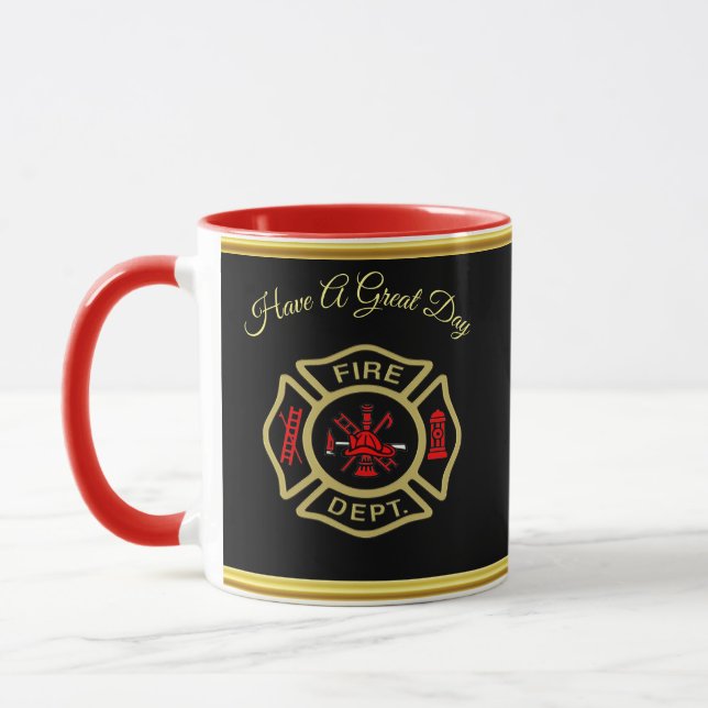Fire Department logo Gold And Back Badge gold Mug (Left)