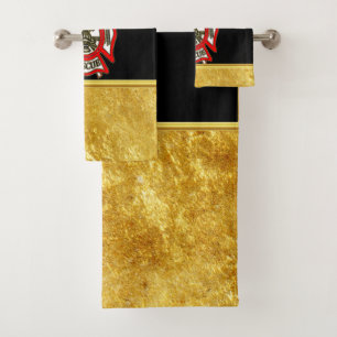 Fire Department logo Gold And Red Badge gold foil Bath Towel Set