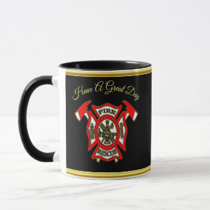 Fire Department logo Gold And Red Badge gold foil Mug