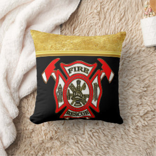 Fire Department logo Gold And Red Badge gold foil Throw Pillow