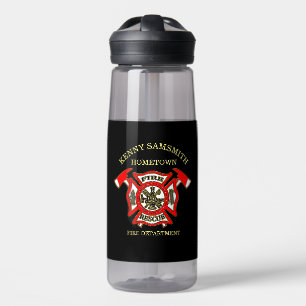 Fire Department logo Gold And Red Badge With Axes2 Water Bottle