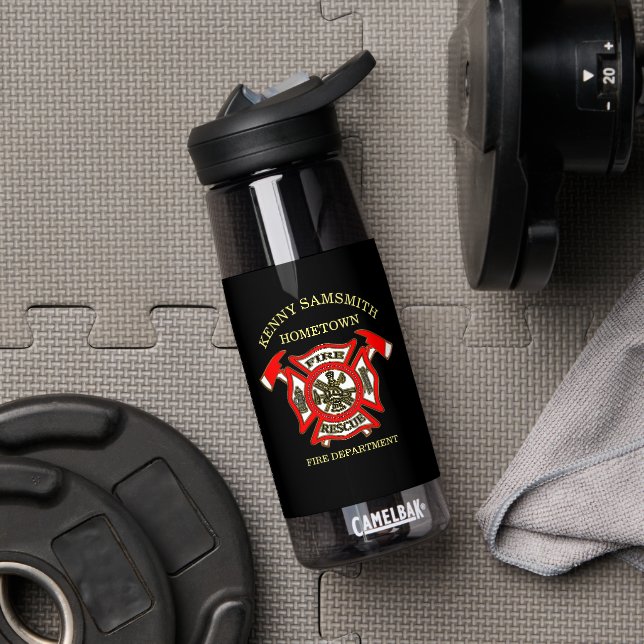 Fire Department logo Gold And Red Badge With Axes2 Water Bottle (Gym (Rotated))