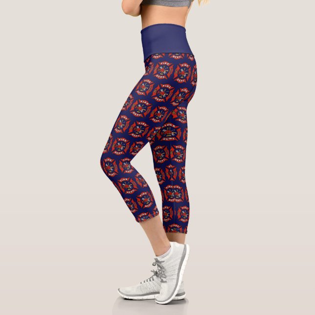 Fire Department Logo Pattern Capri Leggings (Left)