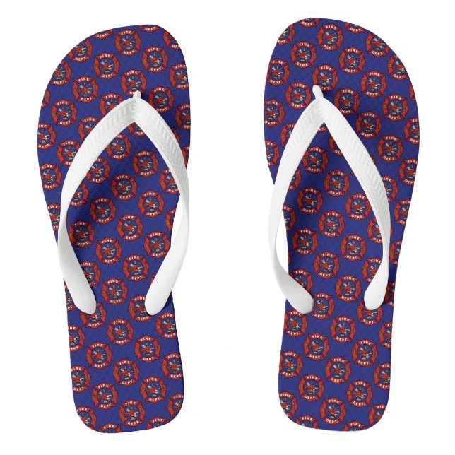 Fire Department Logo Pattern Flip Flops (Footbed)