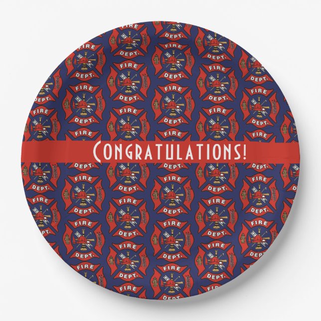Fire Department Logo Pattern Personalized Paper Plate (Front)