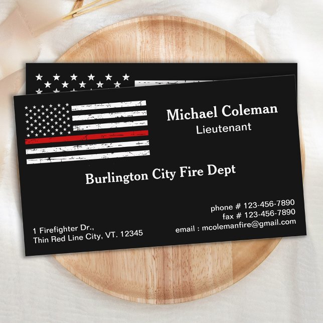 Fire Department Thin Red Line Firefighter Business Card (Creator Uploaded)