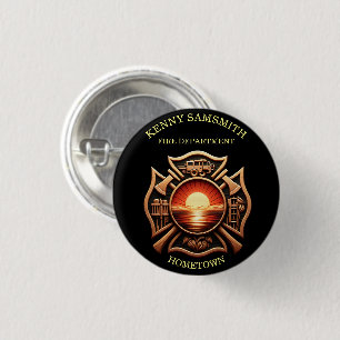 Fire Departments Badge of Honour Black And Red 1 Inch Round Button
