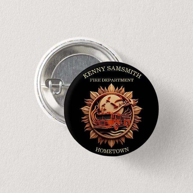Fire Departments Badge radiating prestige, Honour 1 Inch Round Button (Front & Back)