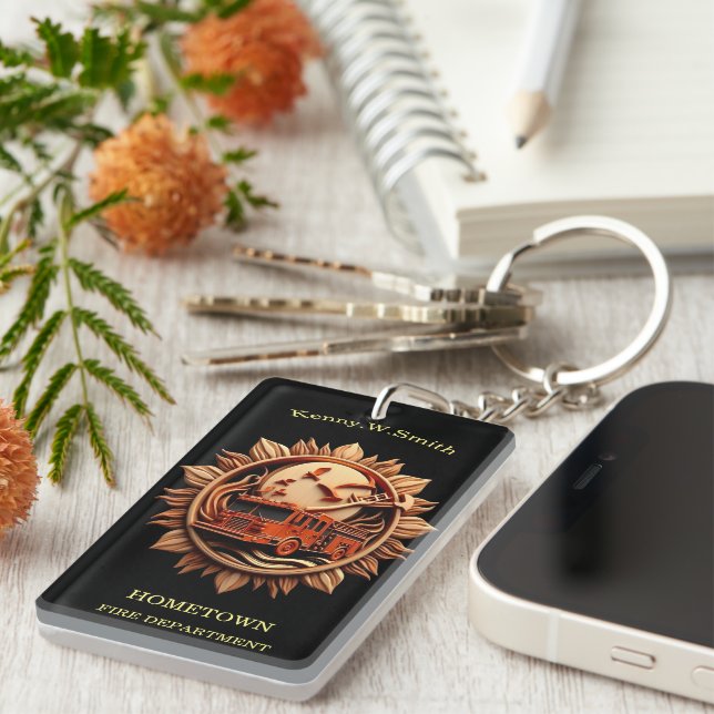 Fire Departments Badge radiating prestige, Honour Keychain (Front Right)