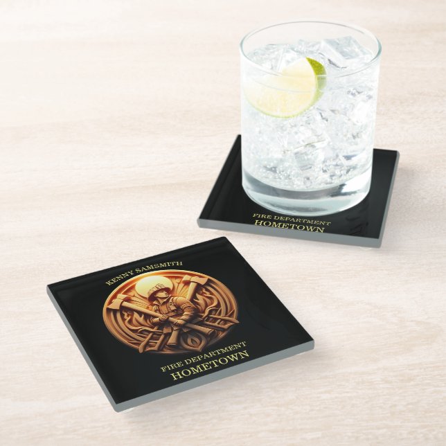 Fire Departments Badge symbolizing bravery Glass Coaster (Angled)